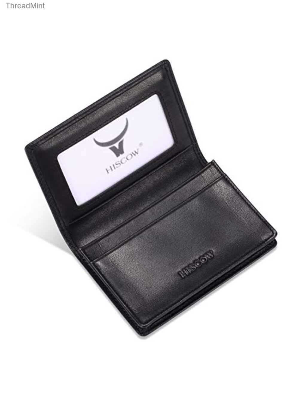 Full Grain Leather Business Card Holder Case ID Window Bifold Wallet